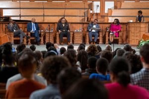 Georgia NAACP president Francys Johnson, third from the right, speaks during a town hall meeting sponsored by Georgia Charter Schools Association and GeorgiaCAN at Ebenezer Baptist Church on Friday, Jan. 13, 2017, in Atlanta. (Branden Camp/AP Images for Georgia Charter Schools Association)