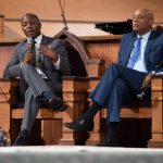 Courtney English, Atlanta board of education chair, left, and Kevin Chavous, national education expert, during a town hall meeting sponsored by Georgia Charter Schools Association and GeorgiaCAN at Ebenezer Baptist Church on Friday, Jan. 13, 2017, in Atlanta. (Branden Camp/AP Images for Georgia Charter Schools Association)