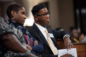 People listen to panelist talk during a town hall meeting sponsored by Georgia Charter Schools Association and GeorgiaCAN at Ebenezer Baptist Church on Friday, Jan. 13, 2017, in Atlanta. (Branden Camp/AP Images for Georgia Charter Schools Association)