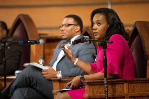 Terra Walker, director of school operations KIPP STRIVE Primary School, speaks during a town hall meeting sponsored by Georgia Charter Schools Association and GeorgiaCAN at Ebenezer Baptist Church on Friday, Jan. 13, 2017, in Atlanta. (Branden Camp/AP Images for Georgia Charter Schools Association)