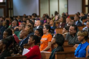 People listen to panelist talk during a town hall meeting sponsored by Georgia Charter Schools Association and GeorgiaCAN at Ebenezer Baptist Church on Friday, Jan. 13, 2017, in Atlanta. (Branden Camp/AP Images for Georgia Charter Schools Association)