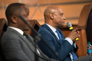 Kevin Chavous, national education expert, right, and Courtney English, Atlanta board of education chair, during a town hall meeting sponsored by Georgia Charter Schools Association and GeorgiaCAN at Ebenezer Baptist Church on Friday, Jan. 13, 2017, in Atlanta. (Branden Camp/AP Images for Georgia Charter Schools Association)