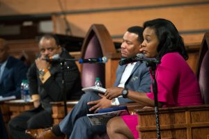 Terra Walker, director of school operations KIPP STRIVE Primary School, talks during a town hall meeting sponsored by Georgia Charter Schools Association and GeorgiaCAN at Ebenezer Baptist Church on Friday, Jan. 13, 2017, in Atlanta. (Branden Camp/AP Images for Georgia Charter Schools Association)