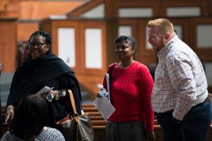 People talk before a town hall meeting sponsored by Georgia Charter Schools Association and GeorgiaCAN at Ebenezer Baptist Church on Friday, Jan. 13, 2017, in Atlanta. (Branden Camp/AP Images for Georgia Charter Schools Association)