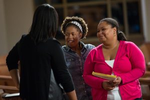 People talk before a town hall meeting sponsored by Georgia Charter Schools Association and GeorgiaCAN at Ebenezer Baptist Church on Friday, Jan. 13, 2017, in Atlanta. (Branden Camp/AP Images for Georgia Charter Schools Association)